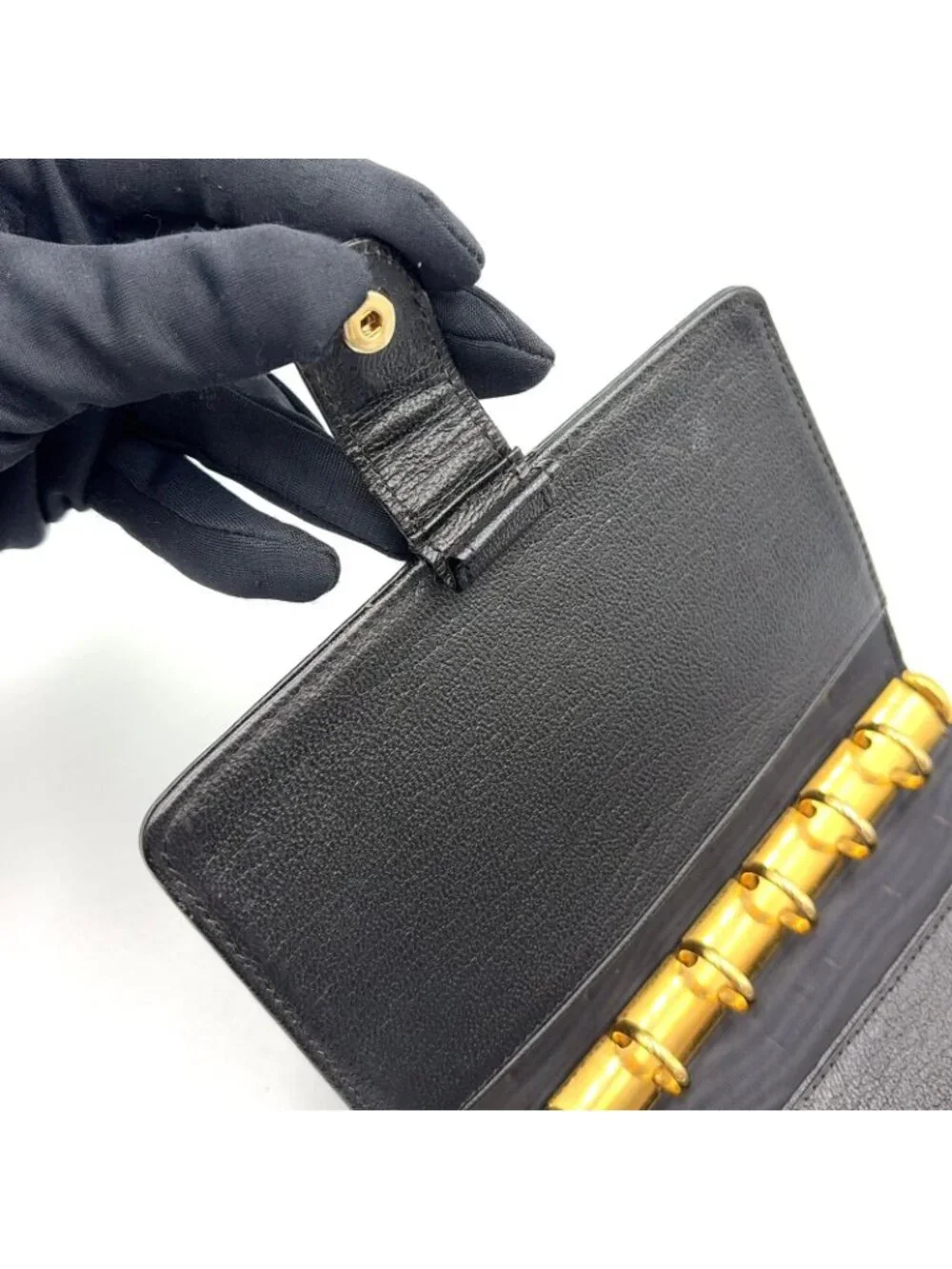 Chanel CC Logo Mini Caviar Leather Black Notebook Cover Gold Agenda